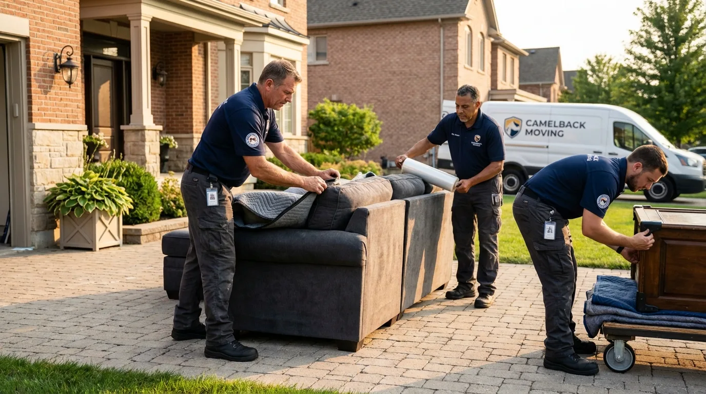 Large estate moving crew wrapping furniture in Saco, ME