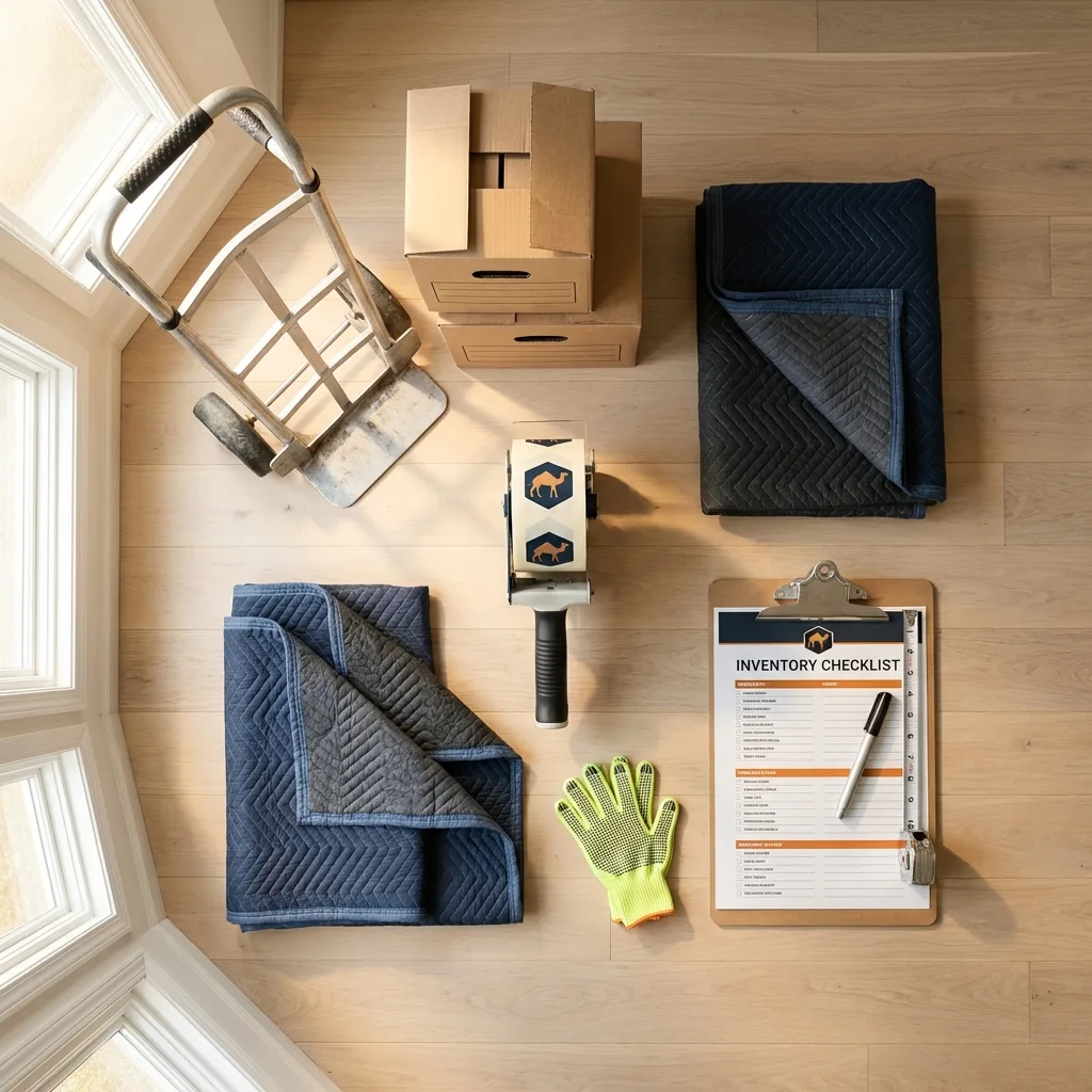 Professional moving supplies and packing materials layout for Saco residential relocations